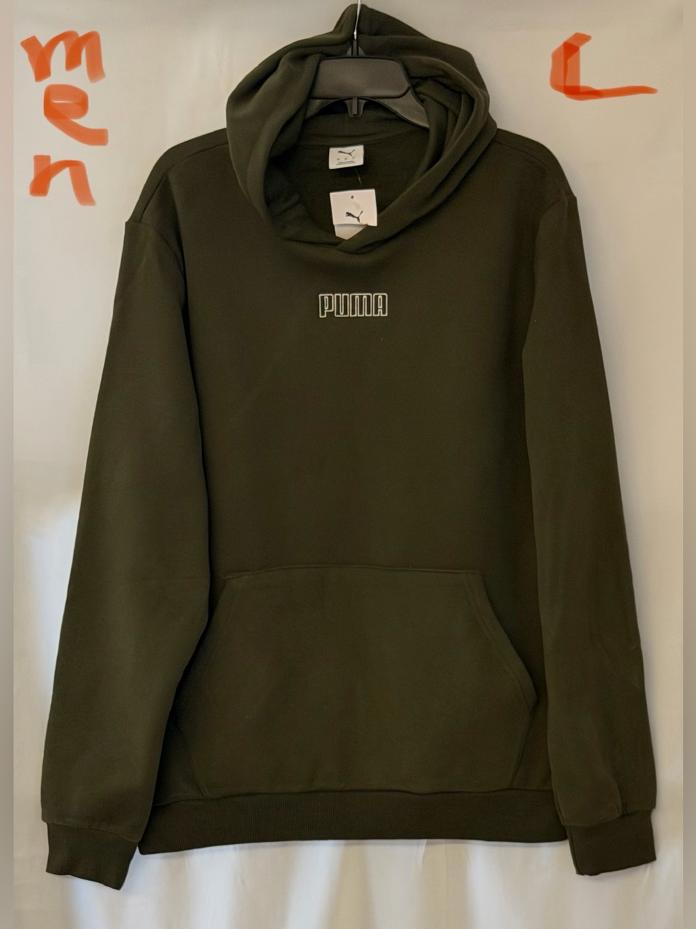 Puma Olive Green Pullover Hoodie with Front Pocket